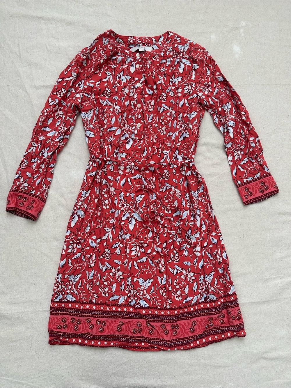 LOFT VTG Floral Border Print Shirt Dress with Tie Waist SP